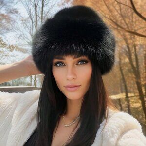 Black Winter Faux Fur Hat NEW Cossack Mob Wife Style Winter Fall Fashion
